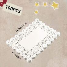100pcs White Paper Lace Doilies, Disposable Paper Placemats, Decorative Disposable Placemats, Bulk, Suitable For Desserts, Fried Foods, Wedding Tableware Decor, Cake Packaging - Round/Oval/Rectangular/Heart Shaped - White - View 15