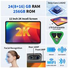 Relndoo 12 Inch Android 15 Tablet, Tablet PC With Keyboard And Mouse, 24GB RAM+256 ROM, Android Tablets, T615 Octa-Core CPU, 2K 2000x1200 IPS HD Display, 8MP+16MP Dual Camera, 8000mAh, Expandable To 1TB, 802.11n Wifi 2.4G/5G Wireless, GPS, Certified Tablet PC, Free Keyboard, Mouse, Stylus, Leather Case, Protective Film, Data Cable (No Adapter)-Grey - 灰色 - 查看 2