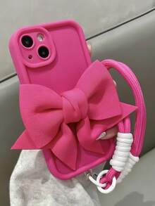 1pc Textured Ladder Frame With Big Bow + Card Holder Lanyard Phone Case Compatible With Apple 17 Pro Max/16 Plus/16 Pro/16/15 Pro Max/15 Plus/15 Pro/15/14 Pro Max/14 Plus/14 Pro/14/13 Pro Max/13 Pro/13/12 Pro Max/12 Pro/12 11 Pro Max/11 Pro/11/XS Max/XR/XS/7#8 Plus/7#8, Shockproof Protective Cover - Rose Red Bow - View 1