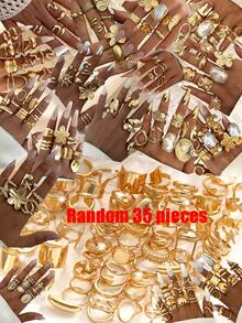 35/7 chiếc Nhẫn kim loại hình học Bohemian thanh lịch cổ điển dành cho nữ đính ngọc trai không đều, thích hợp đeo hàng ngày và dự tiệc (Giao hàng ngẫu nhiên) - Phong cách 20 - Xem 5