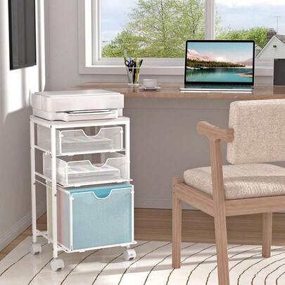 Rolling File Cart With 3 Storage Drawers, Wood &Amp; Mesh Hanging File Folder Organizer With Wheels Under Desk, File Cab...