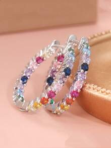 Multicolor Cubic Zirconia Earrings, Fashion Earrings For Women, Anniversary Gift - Silver - View 3