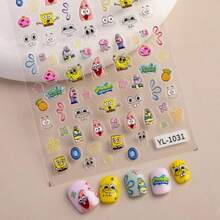 SpongeBob SquarePants 1张卡通可爱海绵宝宝和派大星3D美甲贴纸，适用于手机壳、水杯、笔记本 - 彩色 - 查看 5