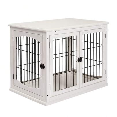 PawHut Dog House, Dog Cage, Carrier Box, Small Animal Cage For Indoor Use, 81 X 58.5 X 66 Cm, Made Of MDF And Metal In White, Ideal For Pets On Site.