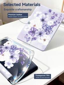 蓝紫色花卉图案平板电脑保护套，兼容 iPad Air 11 英寸 M3 2025 / M2 2024、iPad Air 第五代 2022、iPad (A16) 11 英寸第十一代 2025、三星 Galaxy Tab、Kindle Paperwhite 第十二代 2024，透明背壳，时尚图案保护套，具备自动休眠/唤醒功能，气囊保护，适合作为礼物和办公用品。 - 彩色 - 查看 7