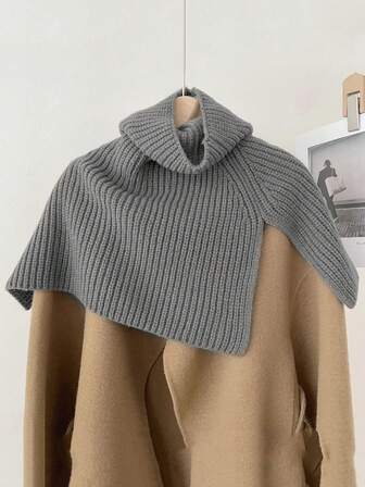 1pc Solid Color Knitted Women Shawl Scarf, Fashion Autumn/Winter Neck Warmer, Versatile Korean Style