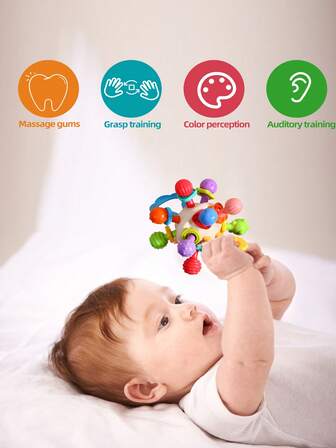 婴儿出牙玩具 - 婴儿感官咀嚼老鼠玩具 - 蒙特梭利学习和发展玩具，适合新生儿 -0 3 6 9 12 18个月婴儿摇摇乐 - 1 2 1 2岁女孩男孩圣诞节万圣节淋浴礼物（详情颜色随机）