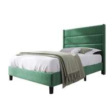 Upholstered Bed 90 X 200 Cm, Bed Frame With Slatted Base And Headboard, Upholstered Double Bed, Dark Green Velvet Fabric Cover, Timeless Modern Design, Youth Bed - Green - View 4