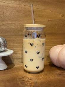 Heart-Shaped Glass Straw Cup, Large Capacity Straw Water Bottle, Suitable For Juice, Coffee, Matcha, Milk And Other Straw Drinkware - Multicolor - View 12