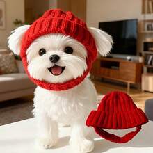 1pc Festive Red Knitted Beanie Hat, Warm Ear-Exposed Winter Hat For Outdoor & Indoor Use, Soft & Elastic Dog Knitted Hat Suitable For Small/Medium Pets, Comfortable Pet Winter Headwear - Warm Pet Apparel Accessory, Christmas/Holiday Gift For Dog Lovers, Dog Party Hat, Winter Dog Hat, Pet Winter Hat, Cat Hat - Multicolor - View 10
