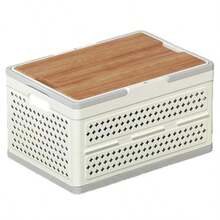 Insulated Picnic BasketFoldable Picnic Basket Grocery Basket Portable Grocery Box With Wooden Lid For Indoor Dirty Clothes Storage Box Outdoor Family Hiking And Shopping - As Pic - View 1