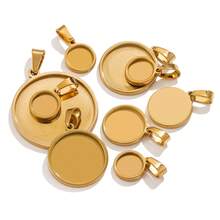 5入組304不銹鋼垂墜圓形方形橢圓形圓盤DIY流行珠寶配件項鍊垂墜耳環