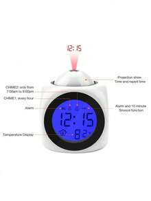 1个现代简约新款多功能LED投影时钟，带定时器、投影闹钟、温度显示和语音播报功能，附带数据线。多功能投影闹钟，带语音报时功能。 - 彩色 - 查看 5
