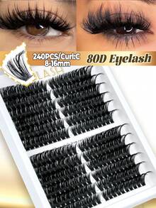 144 piezas Kit de extensiones de pestañas individuales con capacidad grande, hecho con materiales crudos con una rugosidad de 0,05 D Curl (0,47-0,63 pulgadas) para un aspecto natural, extra grueso, suave y ligero. Pestañas postizas segmentadas reutilizables perfectas para maquillaje diario, bodas, fiestas, festivales, Día de la Madre, Halloween, Navidad y Año Nuevo. - Negro - Ver 12