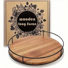 12 Inch Lazy Susan Turntable For Table, Kitchen Rustic Brown Turntable Organizer With Steel Frame, 360 Degree Decorative Lazy Susan For Countertop Cabinet Or Centerpieces - Gỗ nâu - Xem 2