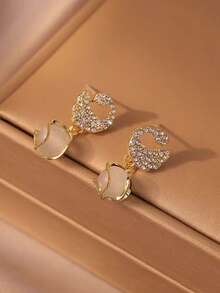 1 Pair/Cat's Eye Texture, High-End Simple And Versatile Earrings - 金色 - 查看 9