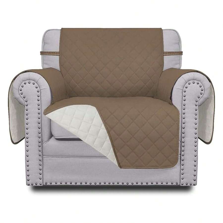 Chair Sofa Slipcover Reversible Sofa Cover Water Resistant Couch Cover Furniture Protector Cover With Elastic Straps For PetsChildren Dog Cat Chair, Camel/Ivory - 多色1984 - 查看 1
