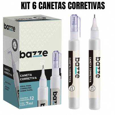 Kit 6 Canetas Corretivas 7ml Corretivo Líquido Para Apagar Canetas Escolar Escritório Papelaria