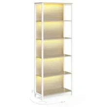 Scaffale a 6 Ripiani con Luce LED Dimmerabile, Libreria con Struttura in Acciaio, 30,3 x 60 x 178,6 cm, per Soggiorno, Camera da Letto, Ufficio, Beige Naturale - Beige - Visualizzare 5