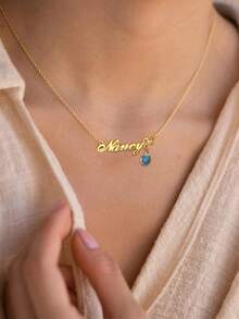 1PC Elegant Custom Personalized Name Gemstone Necklace With Choice Of Birthday Gemstone Necklace, Gorgeous Decorations, Personal Decorations For Everyday And Party, Custom Gifts, Women's Necklaces, Women's Jewelry, Custom Name Necklaces, Gifts For Women, Custom Name Necklaces, Christmas Gifts, Anniversary Jewelry, Valentine's Day Gifts, Gifts For Mom - Multicolor - View 6