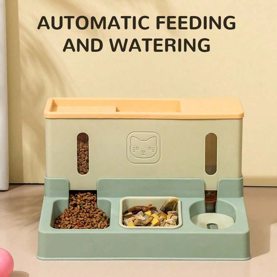 Large Size Pet Food And Water Dispenser- Automatic Dog Feeder Waterer 3 In 1 Auto Pet Food And Water Bowl Set Self Feeding For Puppy Kitten,Large Capacity Dispenser For Pets Dogs, Puppies, Kittens, Rabbits - 綠色 - 查看 1