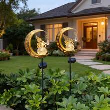 1pc Solar Powered Iron Art Moon, Cat Paw, Butterfly Garden Light, Warm LED Light For Yard, Lawn, Park - Fairy Kick - View 3