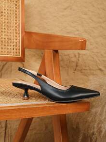 Giày cao gót nữ màu trơn thời trang mũi nhọn, giày cao gót trang trọng, giày cao gót quai mắt cá chân thời trang - màu đen - Xem 3