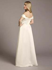 Elegant Off The Shoulder Satin Wedding Gown - Perfect For Christmas, Halloween, Weddings, Proms & Birthdays - White - View 4