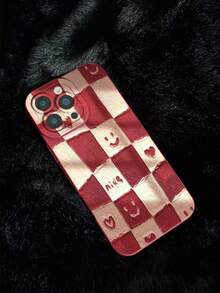 Plaid Painted Anti-Drop Perforated Burgundy Fashionable Minimalist Anti-Drop Phone Case Compatible With IPhone 17/17 Pro Max/16/15 XR/7/8/16 Pro Max/13 Case/ 15 Pro Max/12 Pro Max/13 Pro Max/14 Pro Max 13 14 11 12 P14 Women P11 Soft Shell P12 Anti-Drop XS.XR/78P.78GES2 Phone Case Anti-Drop Phone Protective Cover - Multicolor - View 3