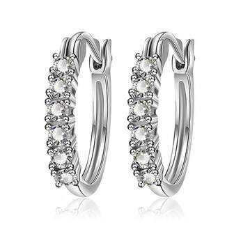 1pc 925 Sterling Silver Zirconia Geometric Circle Women's Hoop Earrings, Delicate & Luxurious For Daily Wear, Party, Gift For Family, Friends, Christmas, Halloween, Valentine's Day, Birthday
