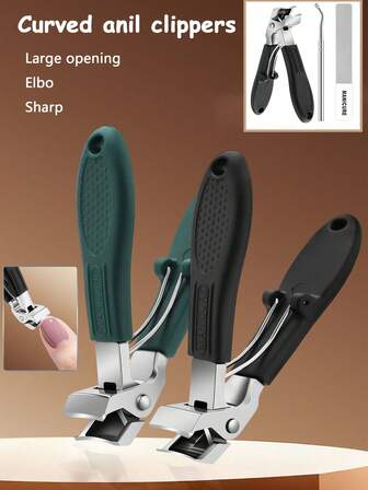 老年人专用厚趾甲钳，升级版防溅斜角头大号趾甲钳，开口宽大，锋利耐用，带接甲槽，长柄，男士旅行礼物 - 1/3 件装