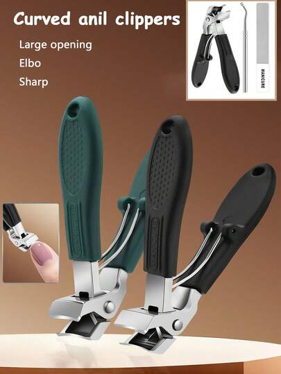 1/3 件装加厚型趾甲钳，专为老年人设计，升级版防溅斜角大号趾甲钳，开口宽大，锋利耐用，带指甲槽，长柄，男士礼品