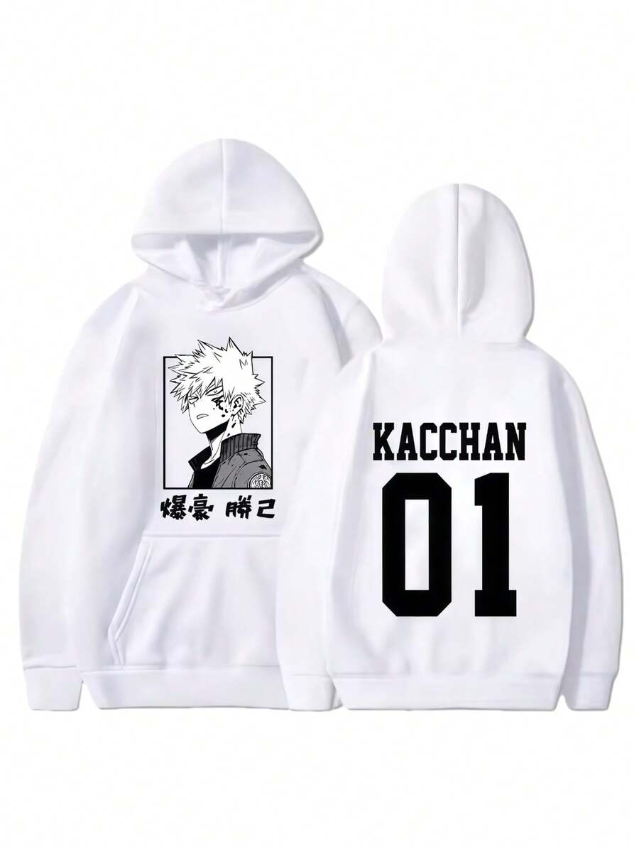 New Anime Bakugou Katsuki Printed Hooded Sweatshirt Autumn Winter Women Men Harajuku Hoodie Fleece Loose Casual Hoodies - 白色 - 查看 1