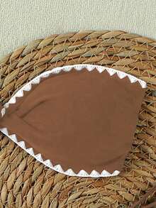 女士优雅夏季复古波浪下摆驼色抹胸系带比基尼套装，高端度假泳装，适合春季、海滩、浪漫约会和假期穿着。 - 駝色 - 查看 5