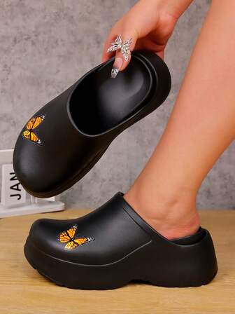 Women's Lightweight EVA Wooden Clogs - Fashionable Platform Shoes, Butterfly Print & Arched Design, Colorful Butterfly Pattern, Suitable For Beach, Garden, Semi-Formal Outdoor Occasions - Casual & Professional Wear All Season - Comfortable Round Toe Summer Style, Vibrant Butterfly Design, Breathable & Durable EVA Material, Designed For Women