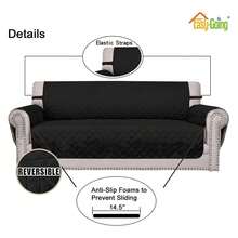 Reversible Loveseat Couch Cover For 2 Cushion Couch Sofa Cover For Dogs Water Resistant Furniture Protector With Foam Sticks Elastic Straps For Pet Loveseat, Black/Black - Multiwarna 1974 - View 2