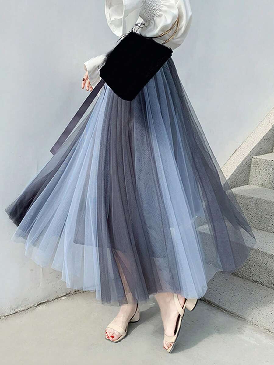 Elegant Women's Pleated Chiffon Skirt, Vintage A-Line Casual Loose Flowing Skirt Spring