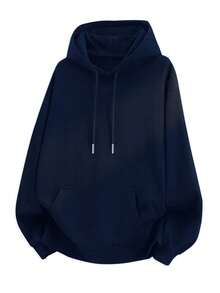 Blueplus Men's Basic Loose Fit Hoodie With Drawstring And Pocket, Skin-Friendly Fabric, Casual Relaxed Pullover For Fall Daily Commuting, Streetwear, Outdoor Sports, Or Leisure Wear - màu xanh nước biển - Xem 3