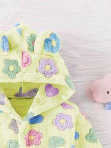 女童秋冬彩色五角星浴衣长袖连帽可爱法兰绒睡袍，面料柔软舒适，保暖透气，适合沐浴后居家穿着。 - 黃色 - 查看 3