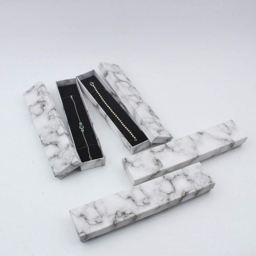 4 piezas Cajas de joyería de papel con patrón de mármol, adecuadas para almacenar pulseras, collares, colgantes y joyas, para empaquetar regalos de cumpleaños - Caja con patrón de mármol - Ver 1