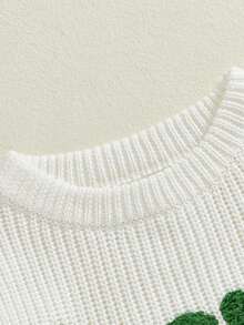 Suéter para bebé niño pequeño con letras trébol bordado jersey cálido cuello redondo manga larga tops de punto de primavera - Blanco - Ver 5