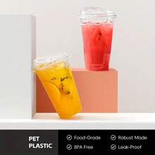 40/20 Pack 16oz Clear Plastic Cups - Durable PET Drinkware For Ice Coffee, Smoothies, Slurpees, Milkshakes | Disposable Leak-Proof Tumblers With Strawless Sip Lids For Parties, Camping, Picnics, Holidays & Outdoor Events, Picnic Essentials, Transparent Drinkware, Lightweight Drinkware, Best For Christmas Home And Living New In Dinnerware Outdoor Supplies - 10 Pieces Of Transparent Ribbon Cup Lid - View 4