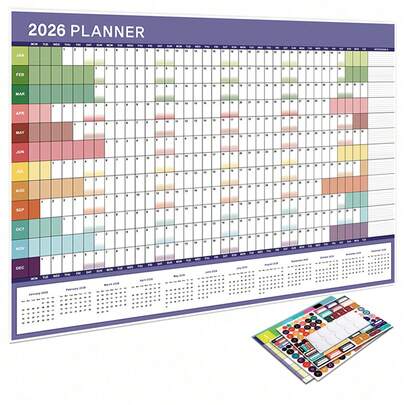 2026年挂历 - 全年视图，适用于家庭、学校和办公室，2026年日历计划本，家居收纳，学习用品，时尚计划本，简约设计，耐用纸张，书写流畅，月度计划，规划工具，家居收纳，办公用品