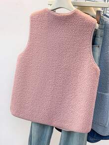 YUXIN Imprescindível para Mulheres no Outono e Inverno! Colete Cardigan sem Mangas de Pele Sintética Macia com Bolsos Duplos, Ultra Quente e Versátil para Uso Diário