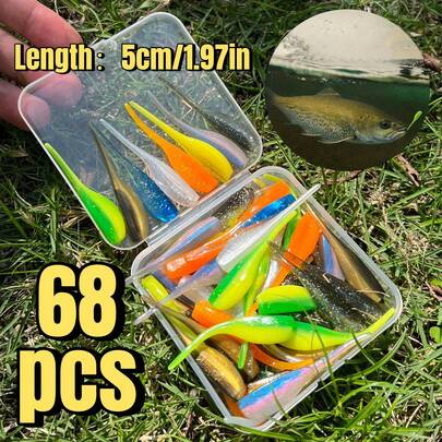 68pcs Two-Color Soft Bait With Needle Tail 5cm/ 1.97in Lure Soft Bait Set Suitable For Freshwater, Seawater, Outdoor Fishing