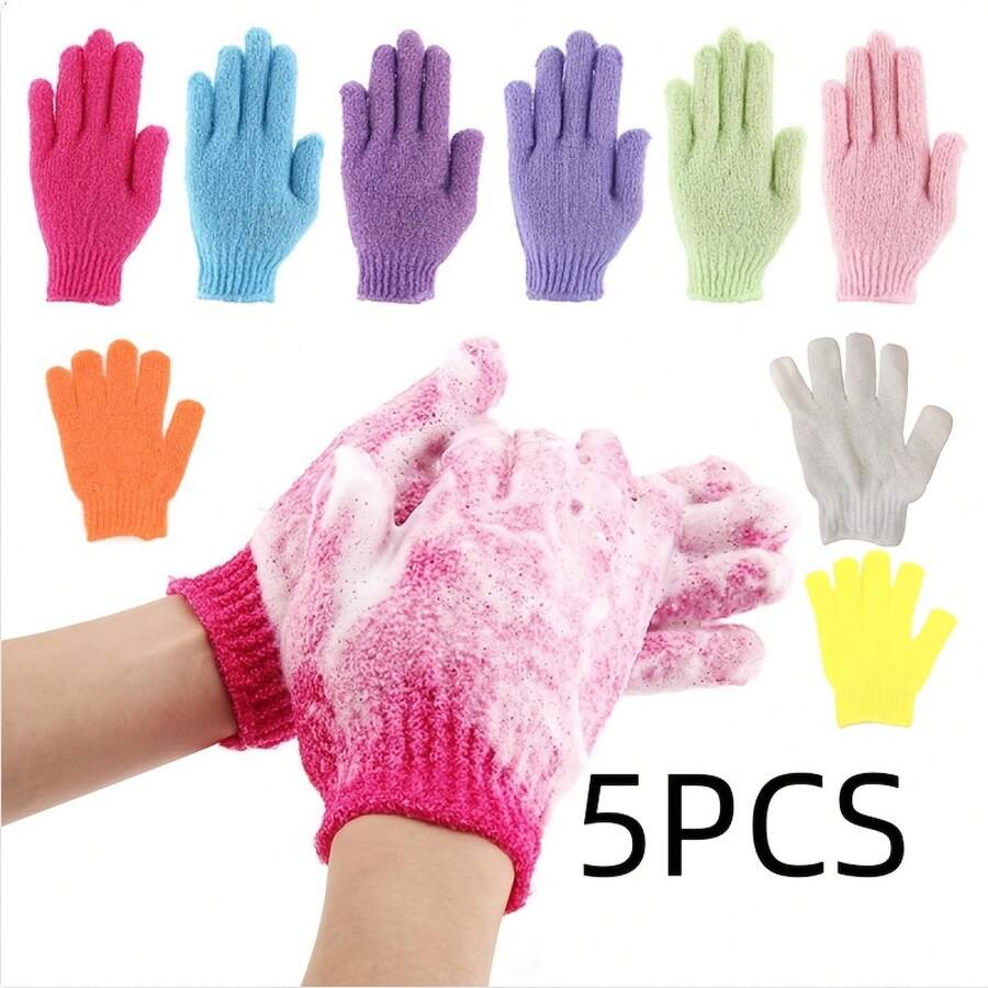 5Pcs Exfoliating Bath Gloves Soft Non Scratchy Colorful For Body Face Scrubbing Exfoliating Cleansing Shower Bath Accessories Playful Design Durable Material - 混合色 - 查看 1