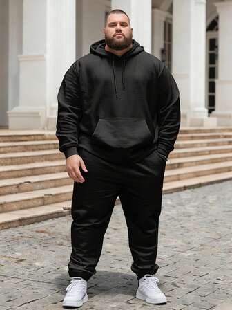 Relaxed-Fit Big & Tall Set: Solid Color Hooded Fleece Sweatshirt