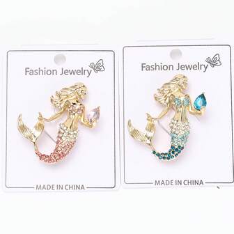 2025 Dress Pin. Dress Brooch. European And American Creative Diamond-Encrusted Mermaid Brooch, Light Luxury And Exquisite Clothing Accessory Brooch, Shiny And Elegant Zinc Alloy Brooch