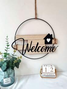 1pc Handmade "Willkommen" (Or "Welcome") Letter Iron & Wood Wall Hanging Sign, Combination Of Iron And Wood Materials, Suitable For Decoration At Entrance, Hallway, Living Room, Bedroom Doors, Hotels, Restaurants, Cafes, Ideal For Mother's Day, Back To School, Thanksgiving, Christmas Gifts - Multicolor - View 3