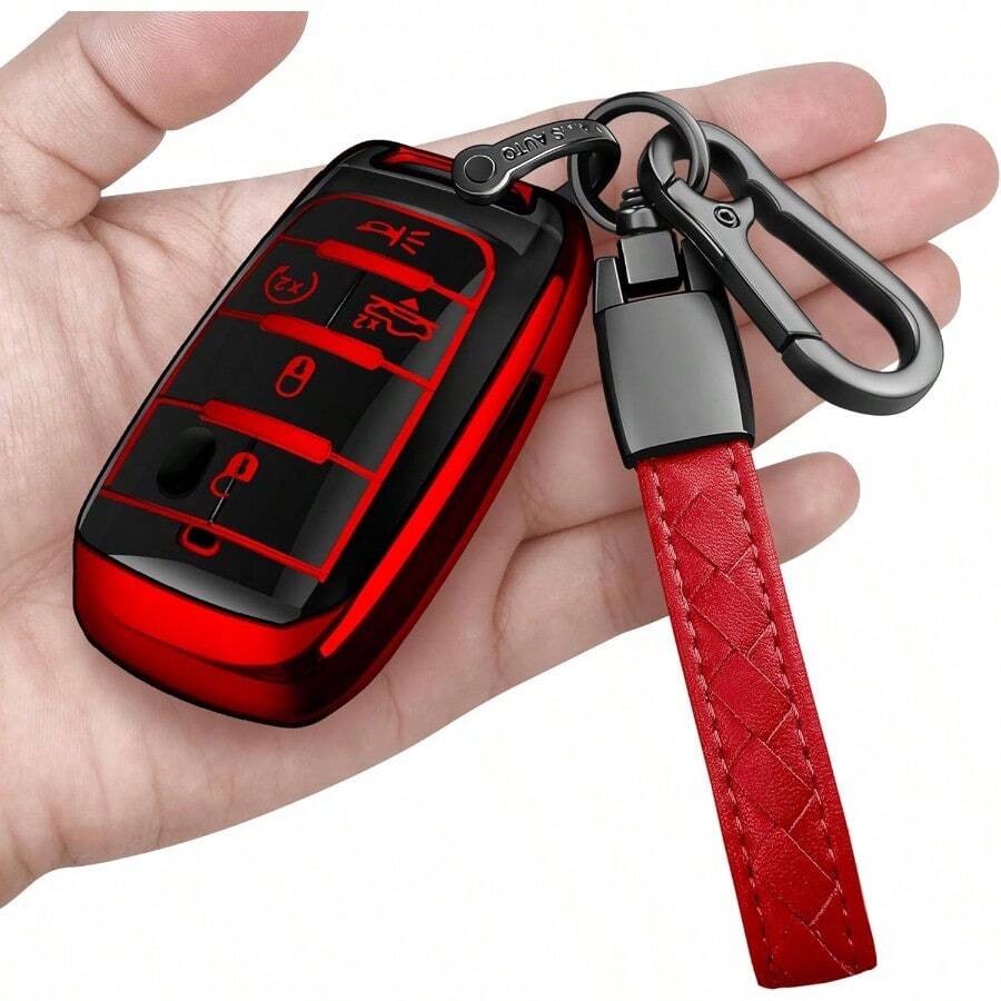 DSindeda For Dodge Key Fob Cover With Keychain Soft Full Protection Key Shell Key Case Compatible With 2019-2025 Dodge RAM 1500 2500 3500 Red 4-5 Buttons - 紅色 - 查看 1